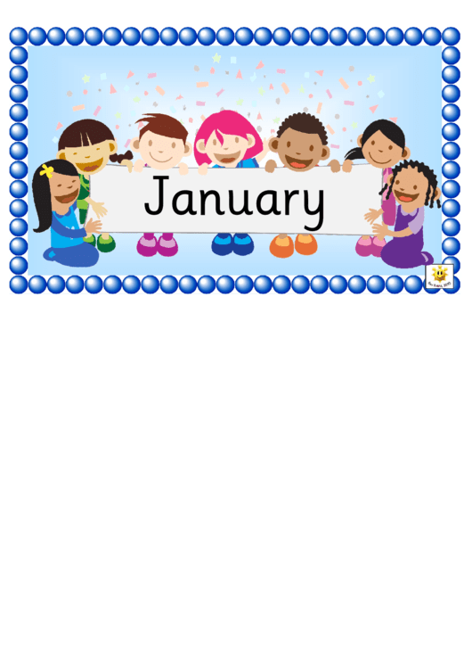 Months Word Cards Template - Regular, With Picture Of Happy Children Holding Poster On Blue Background Printable pdf