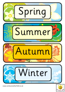 Four Seasons Word Cards Template - Regular, With Vector Illustrations
