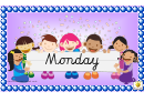 Months Word Cards Template - Italics, With Picture Of Happy Children Holding Poster On Lilac Background
