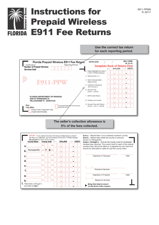 Form E911-Ppwn - Instructions For Prepaid Wireless E911 Fee Returns Printable pdf