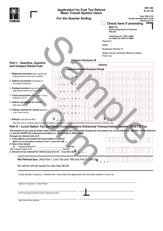 Form Dr-160 Draft - Application For Fuel Tax Refund Mass Transit System Users Printable pdf