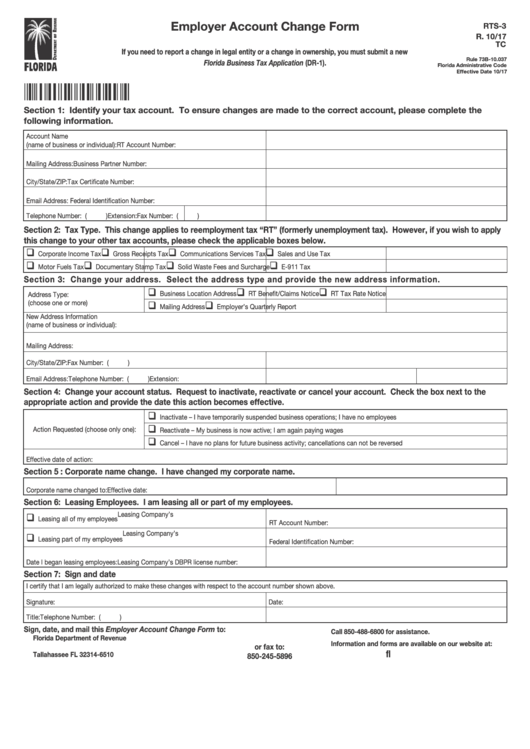 Form Rts-3 - Employer Account Change Form Printable pdf