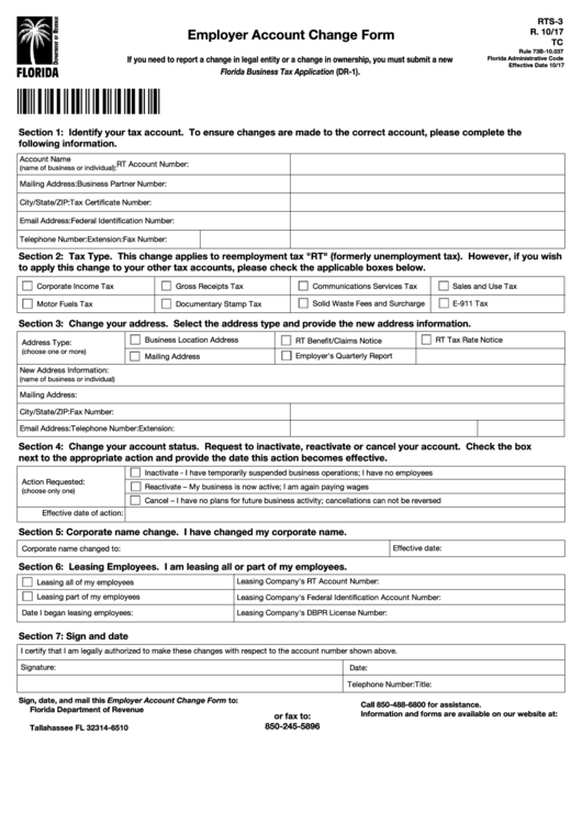 Fillable Form Rts-3 - Employer Account Change Form Printable pdf