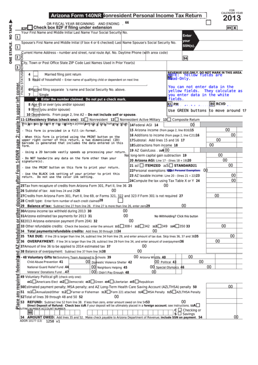 Fillable Form 140nr - Nonresident Personal Income Tax - 2013 Printable pdf
