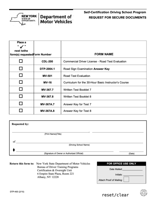 Fillable Form Dtp-450 - Request For Secure Documents Printable pdf