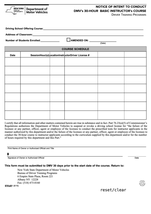 Form Dtp-421 - Notice Of Intent To Conduct Dmv