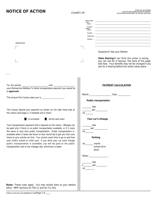 Fillable Form Temp Na 1228 - Notice Of Action Printable pdf