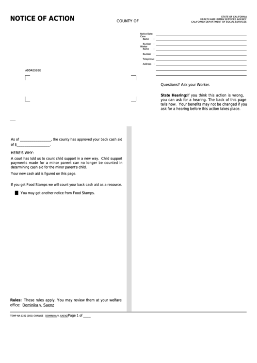 Fillable Form Temp Na 1222 - Notice Of Action Printable pdf