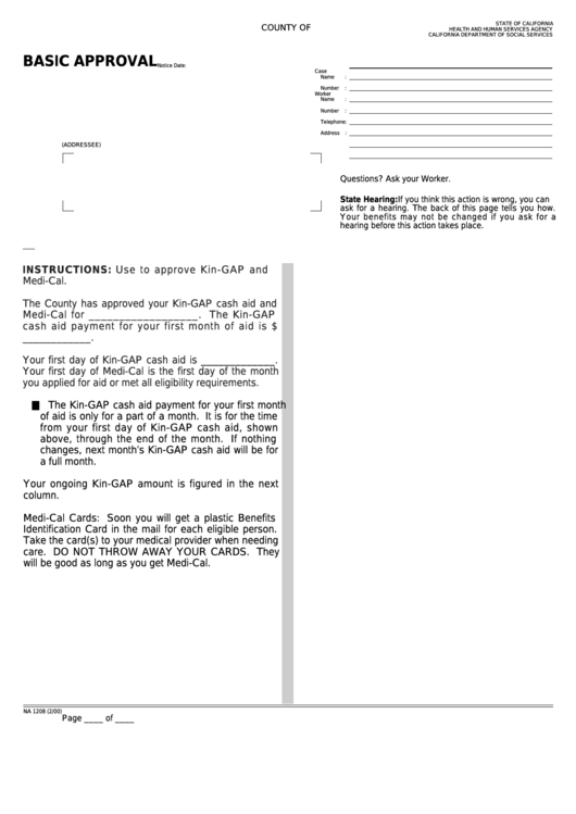Fillable Form Na 1208 - Basic Approval Printable pdf