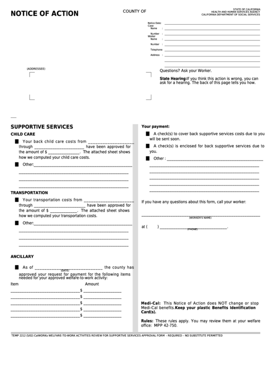 Fillable Form Temp 2212 - Notice Of Action Printable pdf