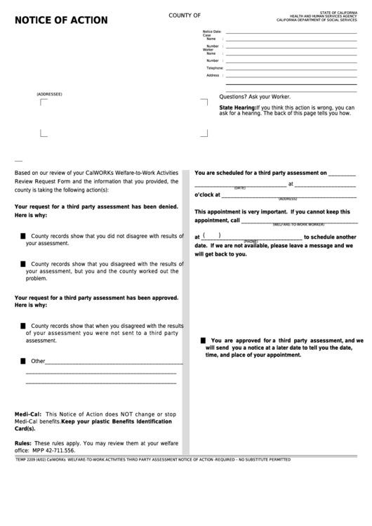 Fillable Form Temp 2209 - Notice Of Action Printable pdf