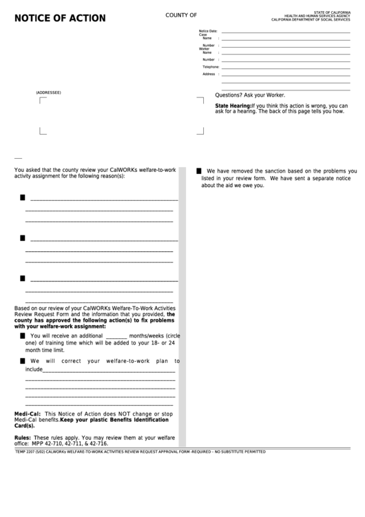 Fillable Form Temp 2207 - Notice Of Action Printable pdf