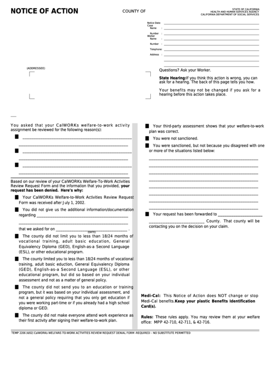 Fillable Form Temp Na 2206 - Notice Of Action Printable pdf