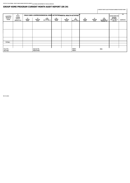 Fillable Form Sr 2h - Group Home Program Current Month Audit Report Printable pdf