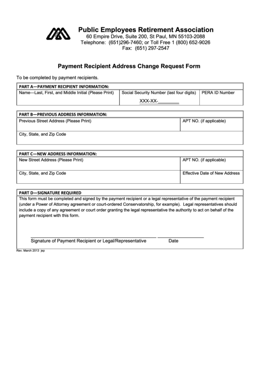 Payment Recipient Address Change Request Form Printable pdf