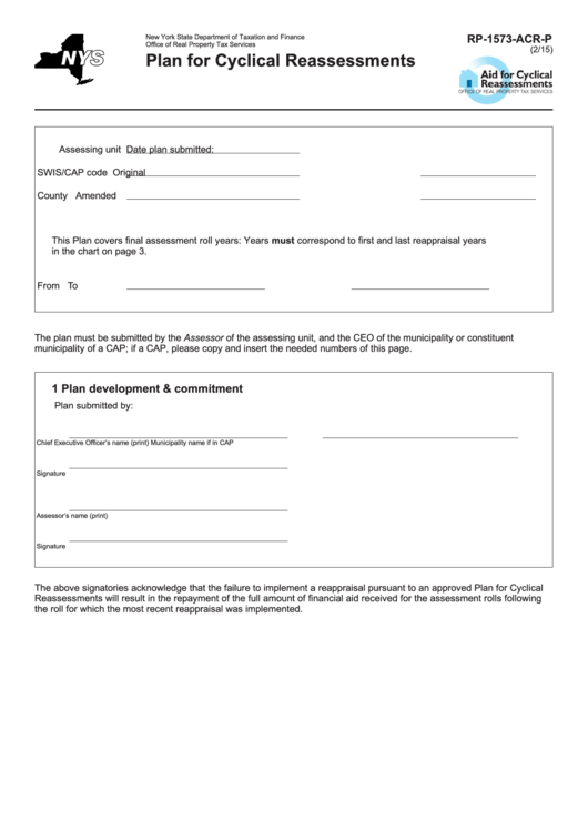 Fillable Form Rp-1573-Acr-P - Plan For Cyclical Reassessments Printable pdf