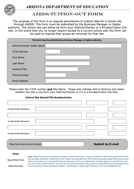 Fillable Azeds Tuition-Out Form - Arizona Department Of Education Printable pdf
