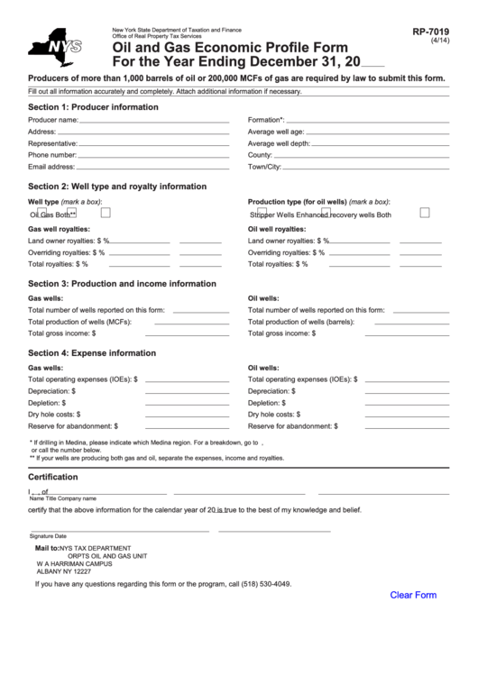 Fillable Form Rp-7019 - Oil And Gas Economic Profile Form Printable pdf