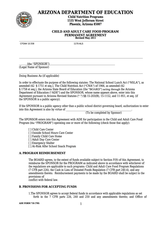 Ade Form 718 - Permanent Agreement Printable pdf