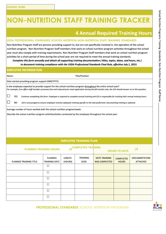 Fillable Non-Nutrition Staff Training Tracker - Arizona Department Of Education Printable pdf