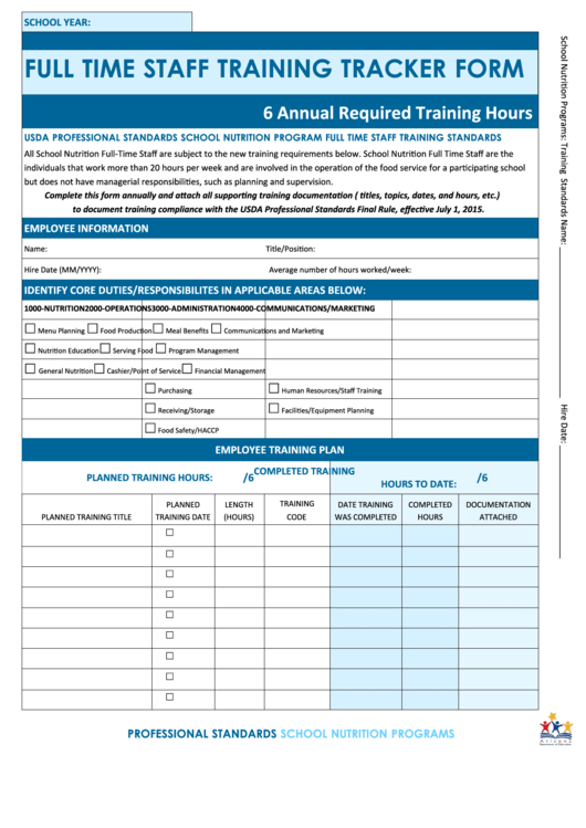 Fillable Full Time Staff Training Tracker Form - Arizona Department Of Education Printable pdf