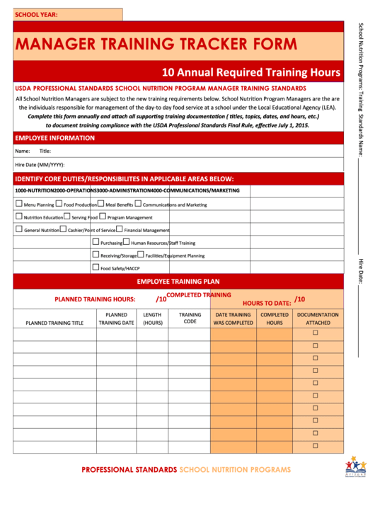 Fillable Manager Training Tracker Form - Arizona Department Of Education Printable pdf