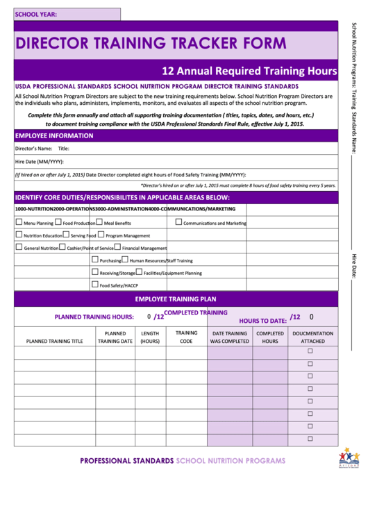 Fillable Director Training Tracker Form - Arizona Department Of Education Printable pdf