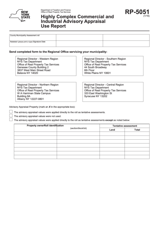 Fillable Form Rp-5051 - Highly Complex Commercial And Industrial Advisory Appraisal Use Report Printable pdf