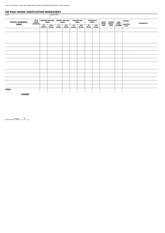 Fillable Form Sr 2b Phv - Sw Paid Hours Verification Worksheet Printable pdf