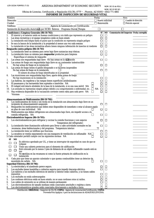 Form Lcr-1023a Forpds - Informe De Inspeccion De Seguridad Vital Printable pdf