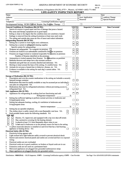 Form Lcr-1023a Forpd - Life-Safety Inspection Report Printable pdf