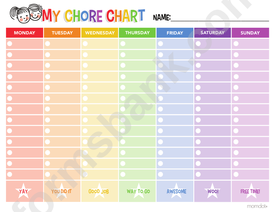Rainbow Weekly Chore Chart For Kids