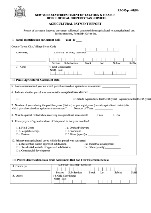 Fillable Form Rp-305-Pr - Agricultural Payment Report Printable pdf