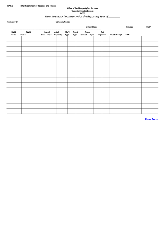Fillable Form Rp 8.1 - Catv Mass Inventory Document Printable pdf