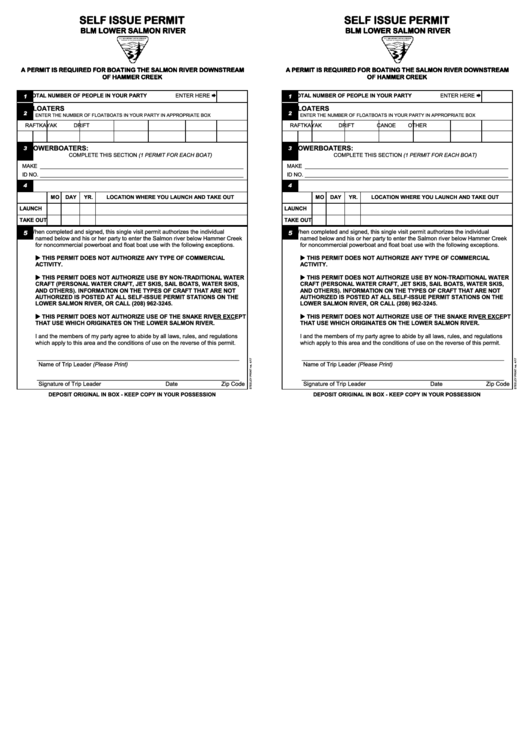 Self Issue Permit - Department Of The Interior Printable pdf