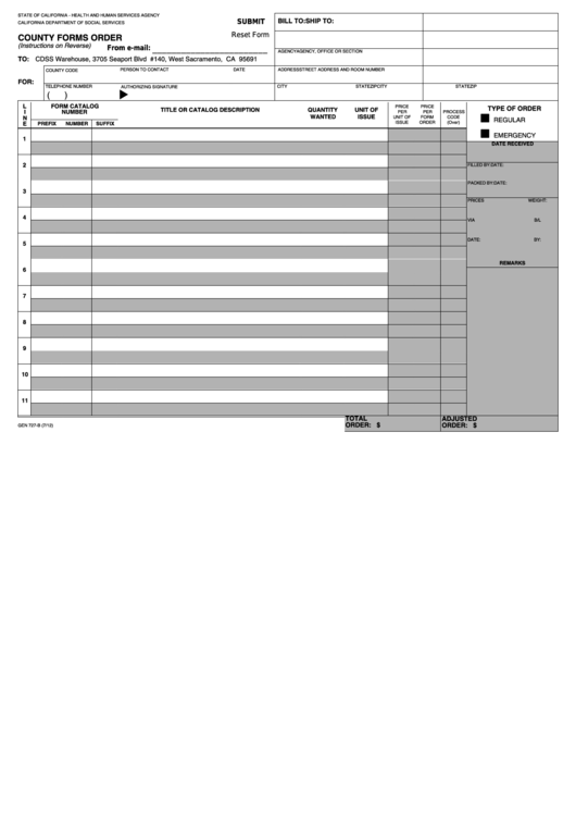 Fillable Form Gen 727b - County Forms Order Printable pdf