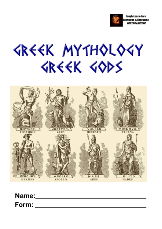 Greek Mythology And Greek Gods - English Summer Project Activity Sheet