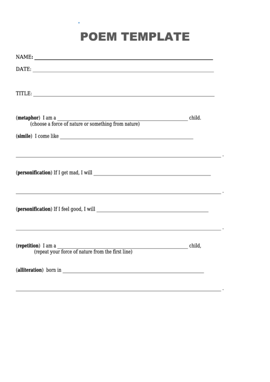 Blank Poem Template Printable pdf