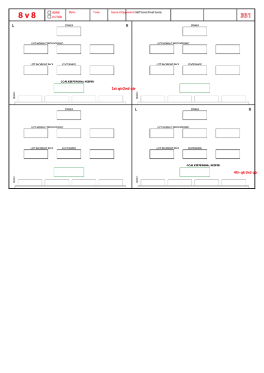 Soccer Formation Lineup Sheet 8v8 3-2-1