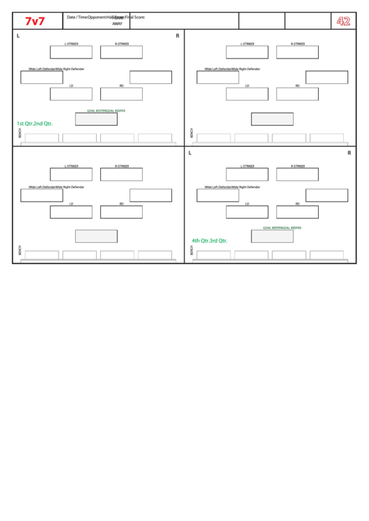 Soccer Formation Lineup Sheet 7v7 4-2 Printable pdf
