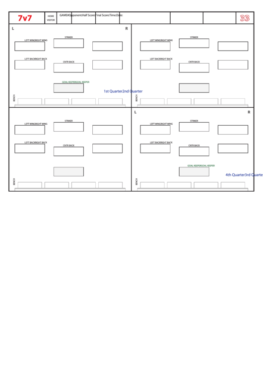 Soccer Formation Lineup Sheet 7v7 3-3 Printable pdf