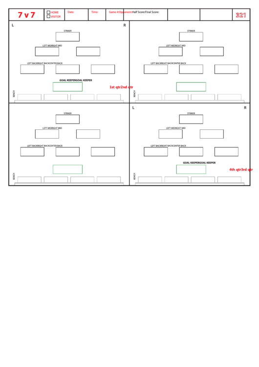 Soccer Formation Lineup Sheet 7v7 321 Printable pdf