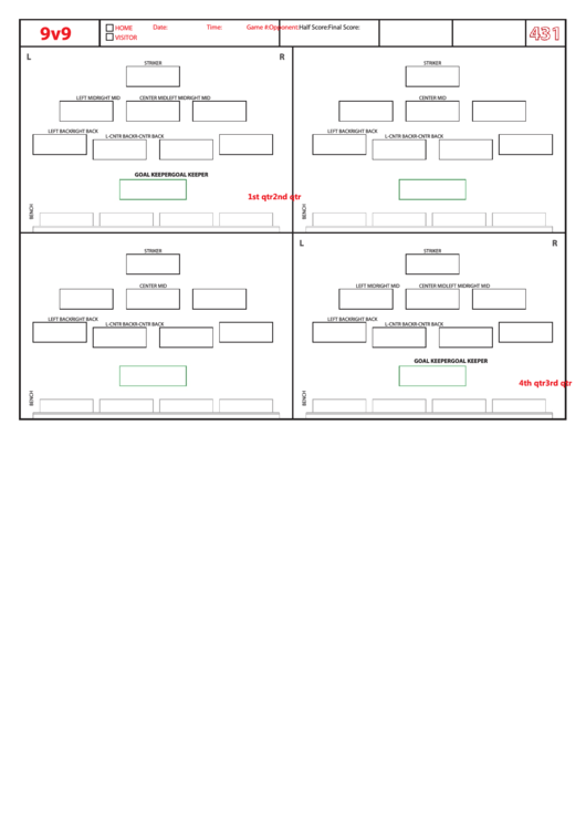 Soccer Formation Lineup Sheet 9v9 4 3 1 Printable Pdf Download