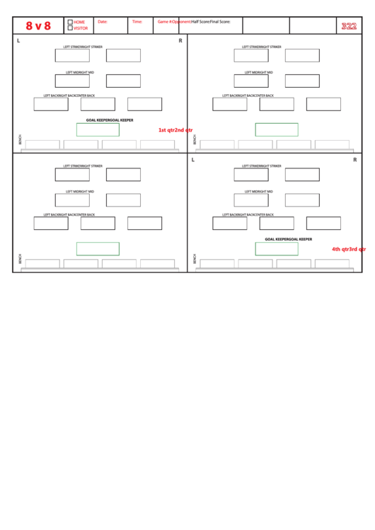Soccer Formation Lineup Sheet 8v8 3-2-2 Printable pdf