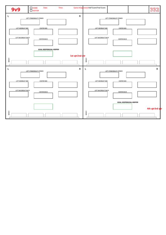 Soccer Formation Lineup Sheet 9v9 332 printable pdf download