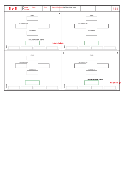 Soccer Formation Lineup Sheet 5v5 1-2-1 Printable pdf