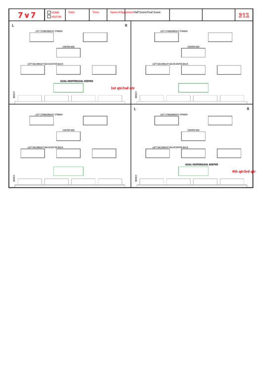 Soccer Formation Lineup Sheet 7v7 3-1-2 Printable pdf