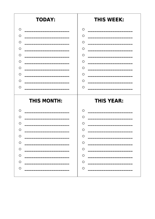 Today/this Week/this Month/this Year Planning Sheet Printable pdf