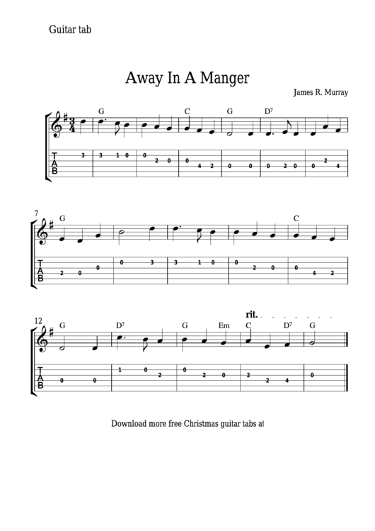 James R. Murray - Away In A Manger Guitar Sheet Music Printable pdf