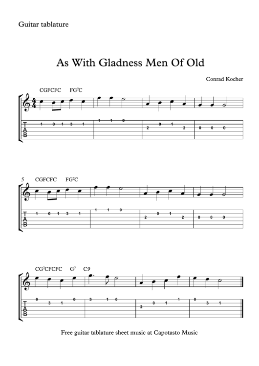 Conrad Kocher - As With Gladness Men Of Old Guitar Sheet Music Printable pdf